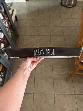 Rae Dunn Black Rectangular Tray with "FARM FRESH" White Lettering